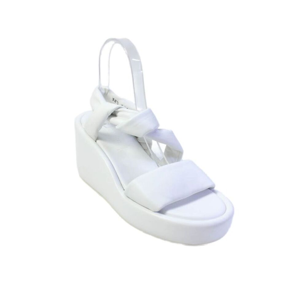 Clergerie Womens Leather Cross Strap Wedge Sandals White Size 38.5 8.5